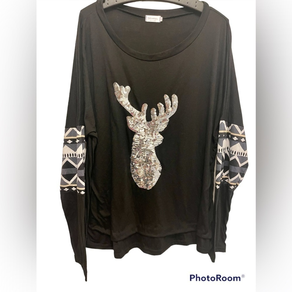 Long Sleeve Sequin- Reindeer Christmas Shirt
